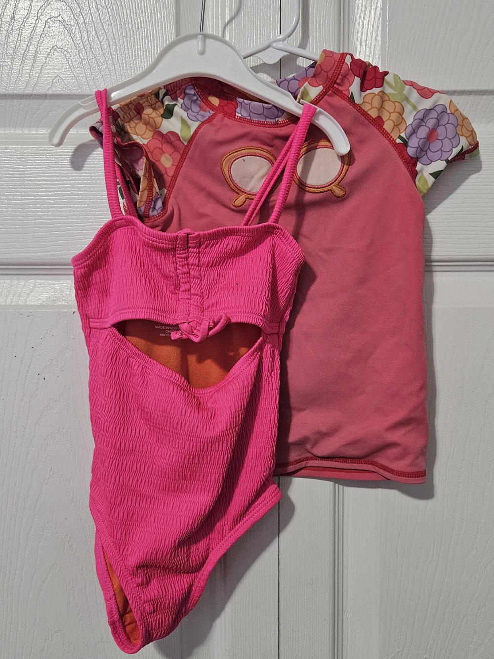 Girls Bright Pink One-Piece Swimsuit + Pink Rash Guard Top